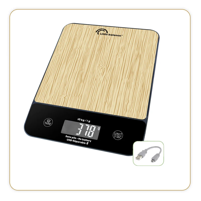 Balance de cuisine, Happy Genius 10 Bois naturel USB, Sans pile