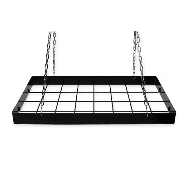 Support à casseroles rectangulaire noir avec 12 crochets