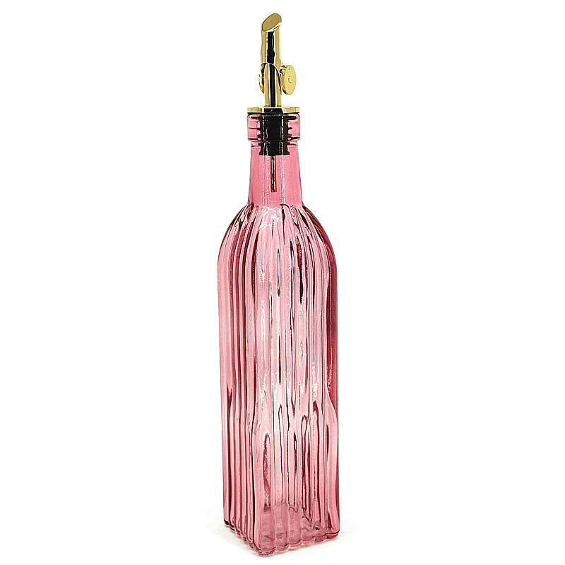 Bouteille d’huile/vinaigre en verre rose 500 ml