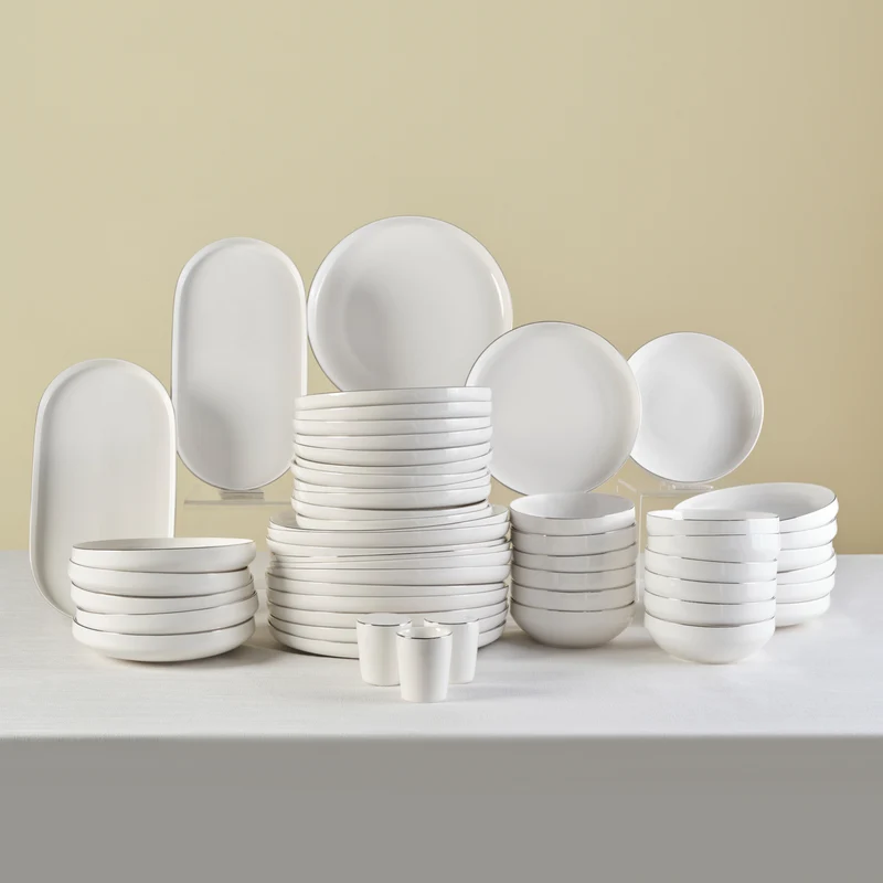 Karaca Stream Bone Saturn – Service de table Platine 53 pièces pour 12 personnes