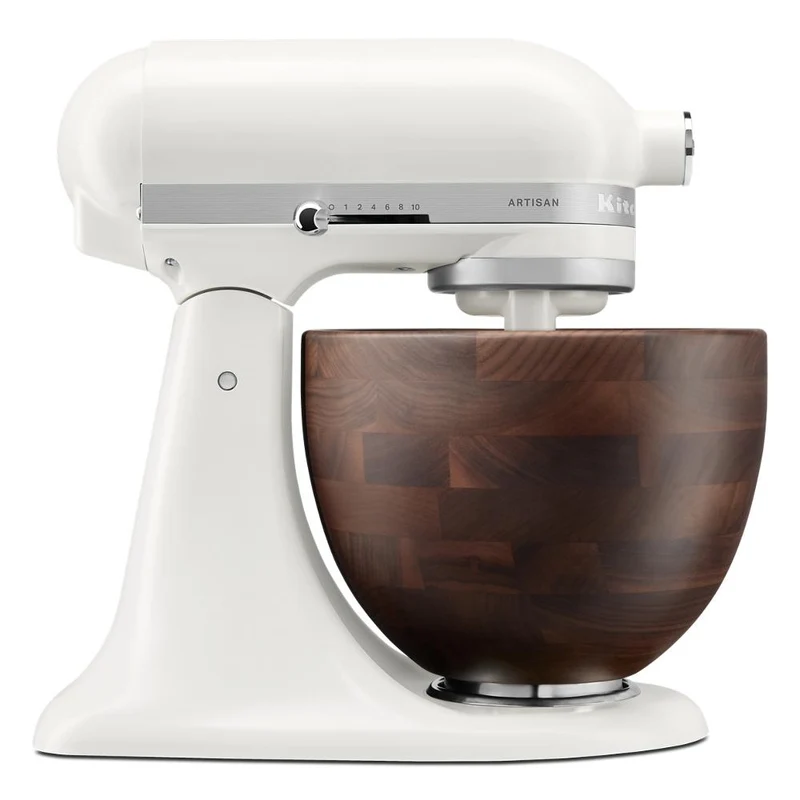 Batteur sur socle à tête inclinable de la série Artisan KitchenAid de 5 pintes avec bol en bois de noyer