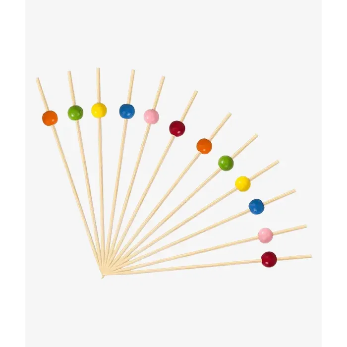 Piques 9 cm avec billes transparentes multicolores - pqt 200