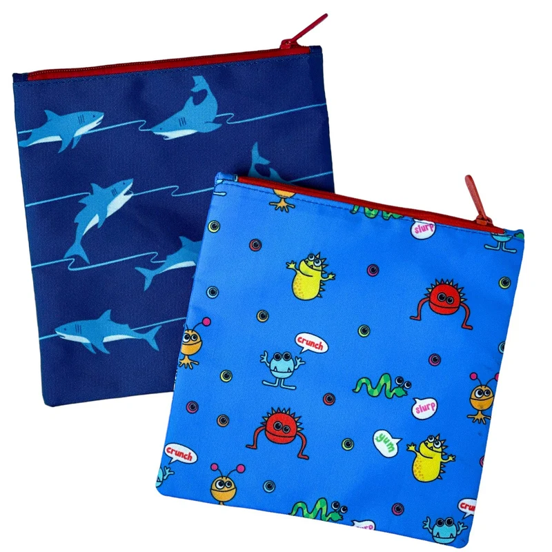 Sac à sandwich réutilisable - Lot de 2 - Requins atlantiques et monstres rigolos