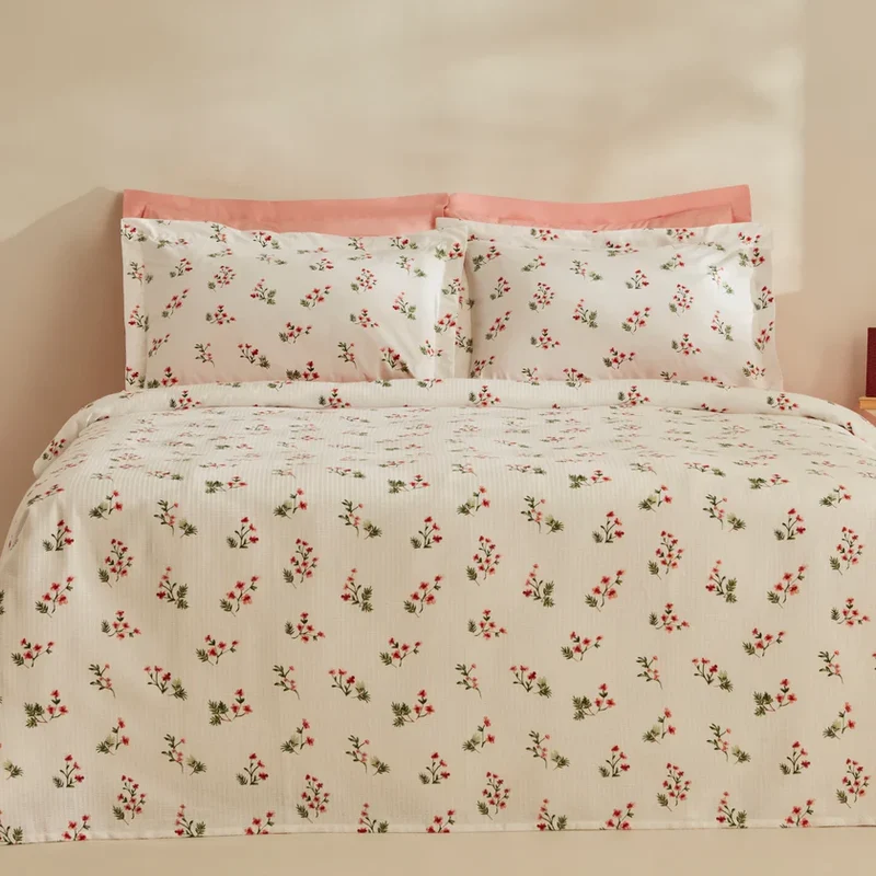 Ensemble de Couverture Karaca Home Silvie 100% Coton Pour lit Double, Rouge