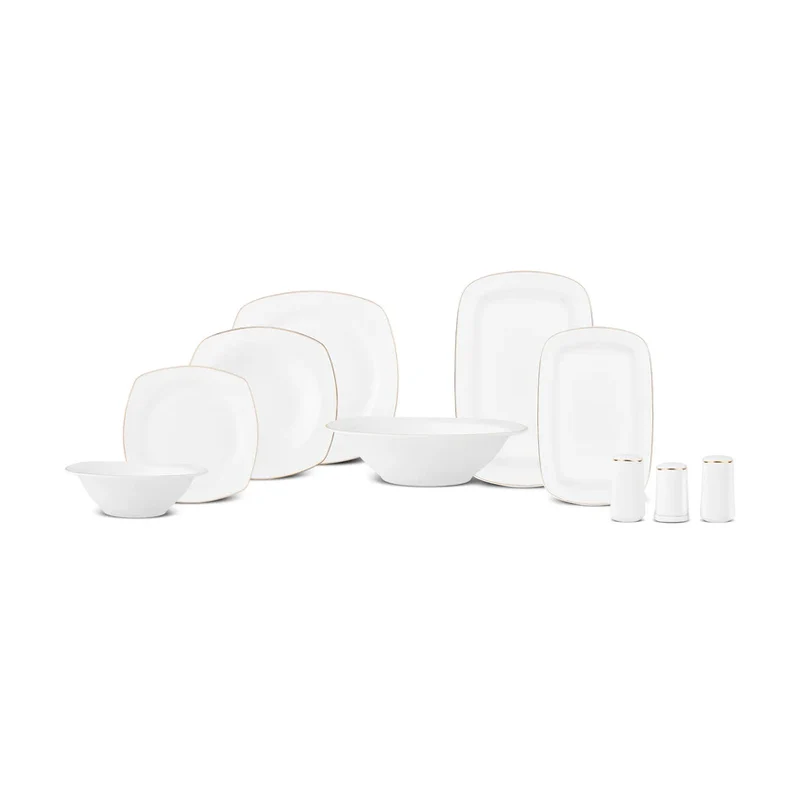 Service de Table Karaca Timeless 59 Pièces en Porcelaine Demi-Carré pour 12 Personnes, Or