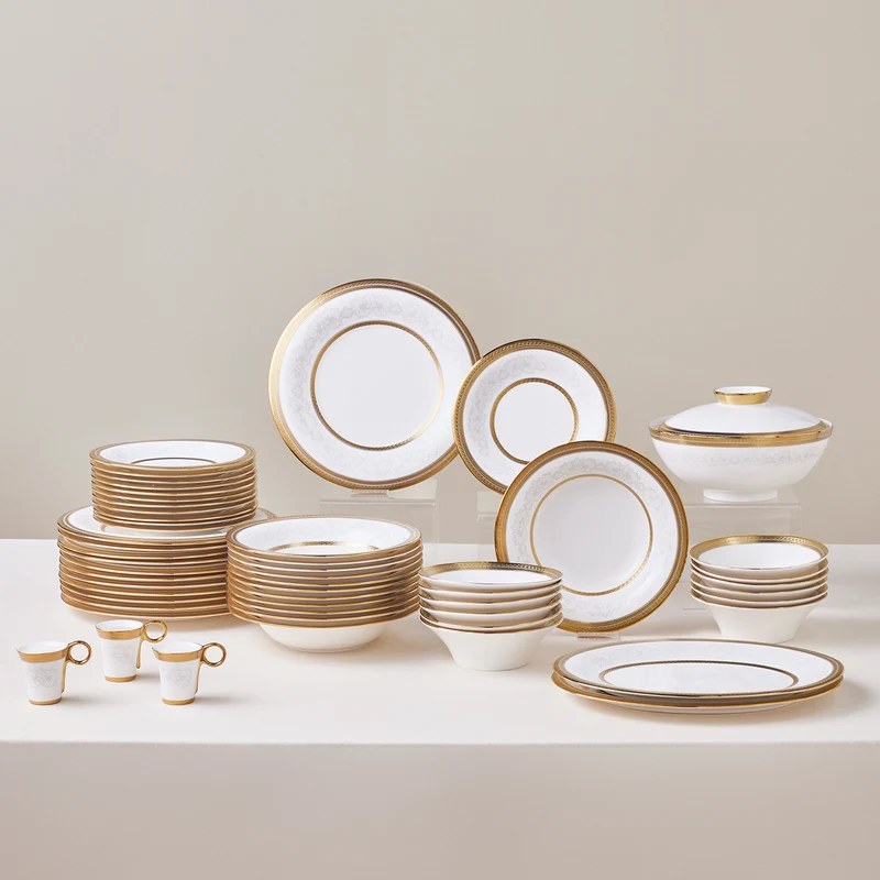 Karaca Royal Bone China Charlotte Service de Table 55 Pièces pour 12 Personnes, Or