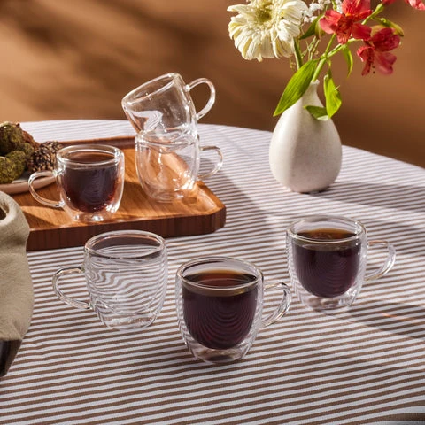 Ensemble de 6 tasses à café turques en verre à double paroi Karaca Olivier, 80 ml, transparent
