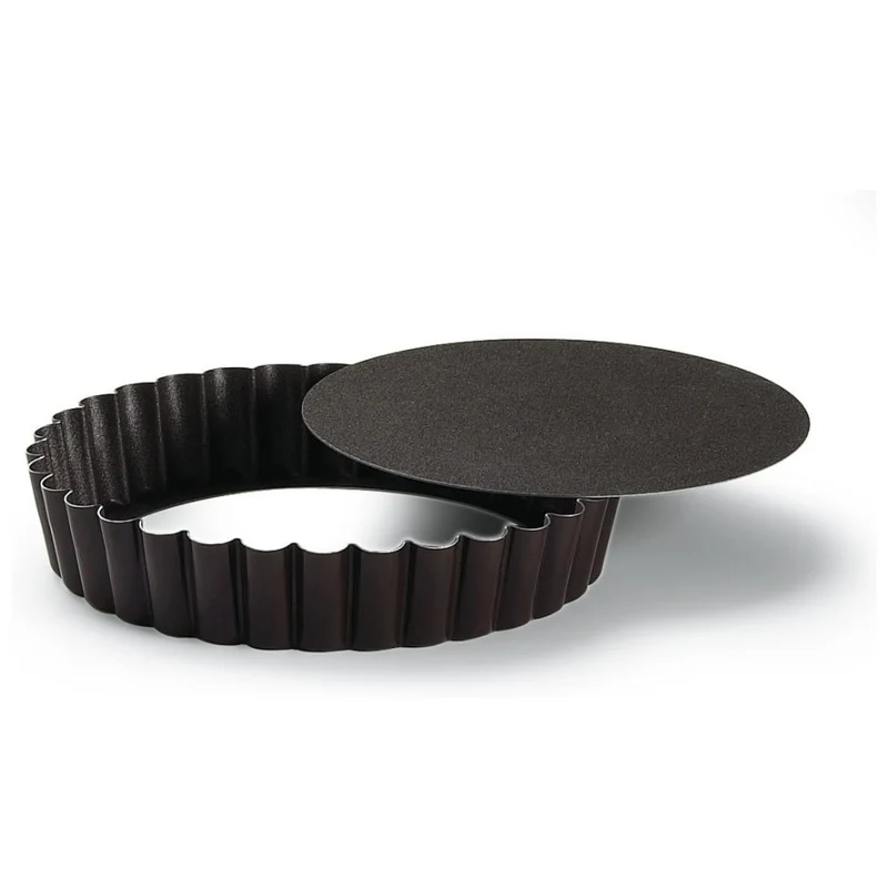 Moule à Tartelette Rond Cannelé Fond Mobile Antiadhérent 14 cm, Noir