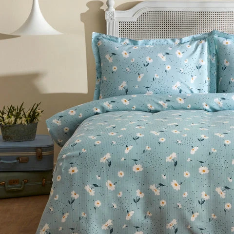 Karaca Home Daisy : Ensemble de Couvre-lit Double 100 % Coton - Mint