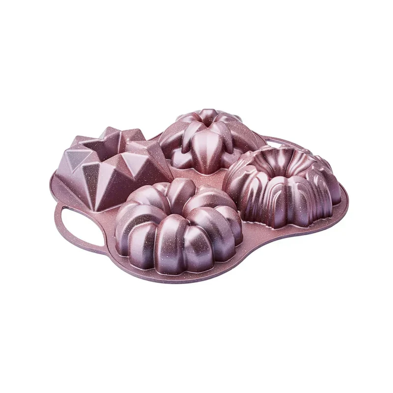 Moule à Gâteau Décoratif Karaca Cake Pro en Fonte d'Aluminium, 4 Pièces, 28 cm x 35 cm, Rose