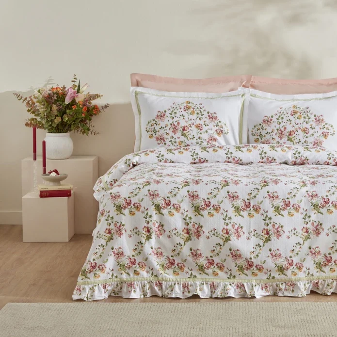 Karaca Home Emilie Ensemble de Plaid 100% Coton Double Taille Rose