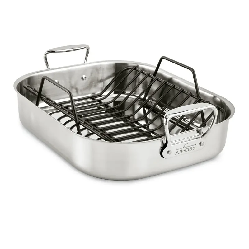 Accessoires Gourmet, Grande Rôtissoire en Acier Inoxydable avec support, 13 x 16 po