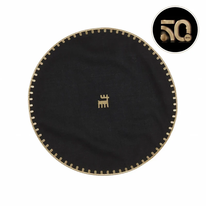 Napperon Karaca Home Collection Signature du 50e anniversaire, or noir, rond