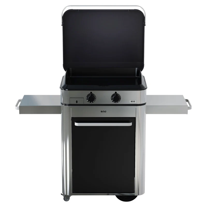 Eno - Ensemble Plancha 2 brûleurs avec couvercle et chariot ENOSIGN 65 cm Noir et Inox