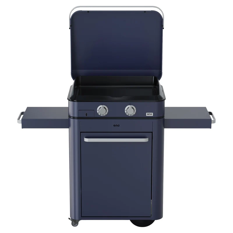 Eno - Ensemble Plancha 2 brûleurs avec couvercle et chariot ENOSIGN 65 - Bleu Navy