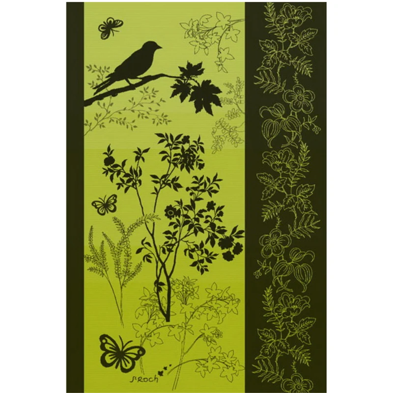Torchon 100% coton Jacquard - PRINTEMPS Vert
