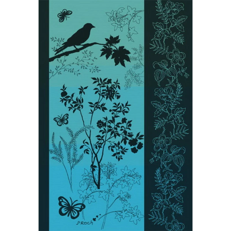 Torchon 100% coton Jacquard - PRINTEMPS Turquoise