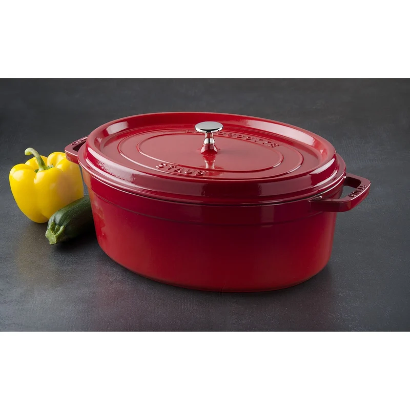 Cocotte ovale fonte et émail Rouge Cerise 37cm 8L