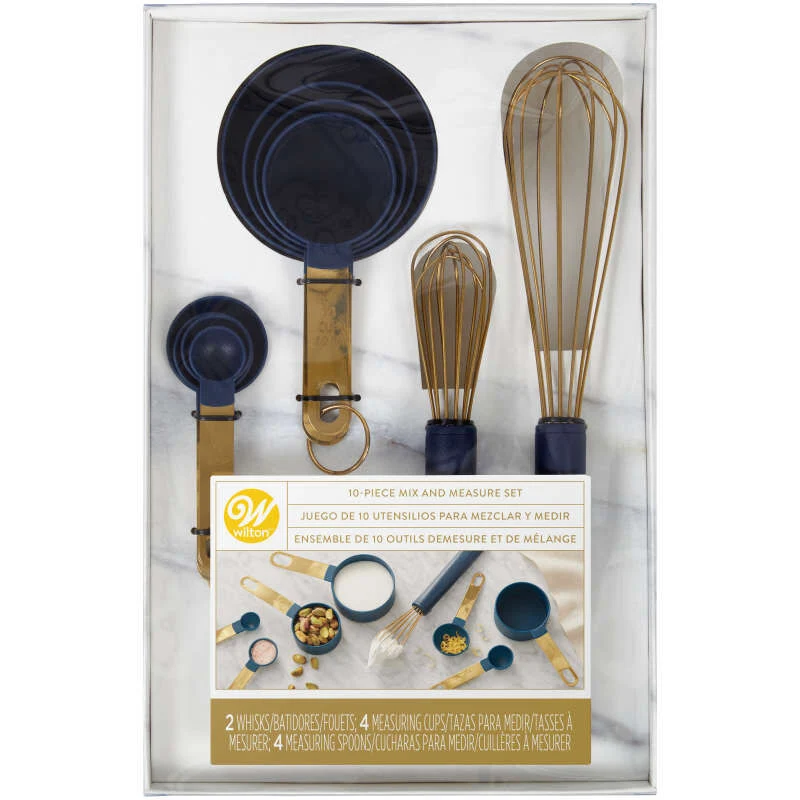 Set d'ustensiles de cuisine bleu marine et or, 10 pièces.