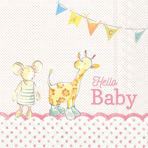 Serviette de table ''Hello Baby rose'' !