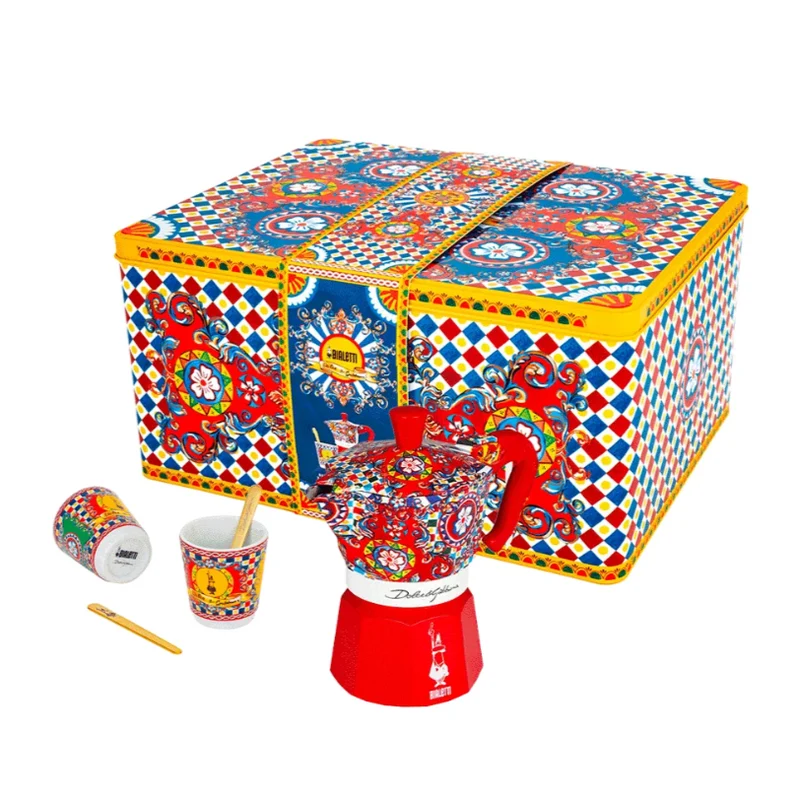 Ensemble Moka Express 2 tasses, tasses en porcelaine et bâtonnets Bialetti Dolce & Gabbana