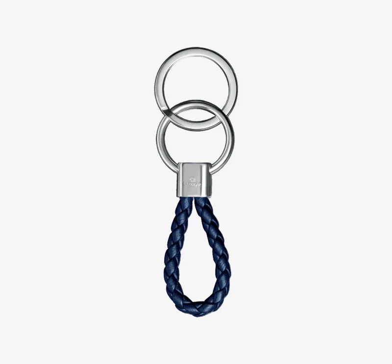 Christofle | Duo Complice Blue Key Chain Silver-Plated Leather