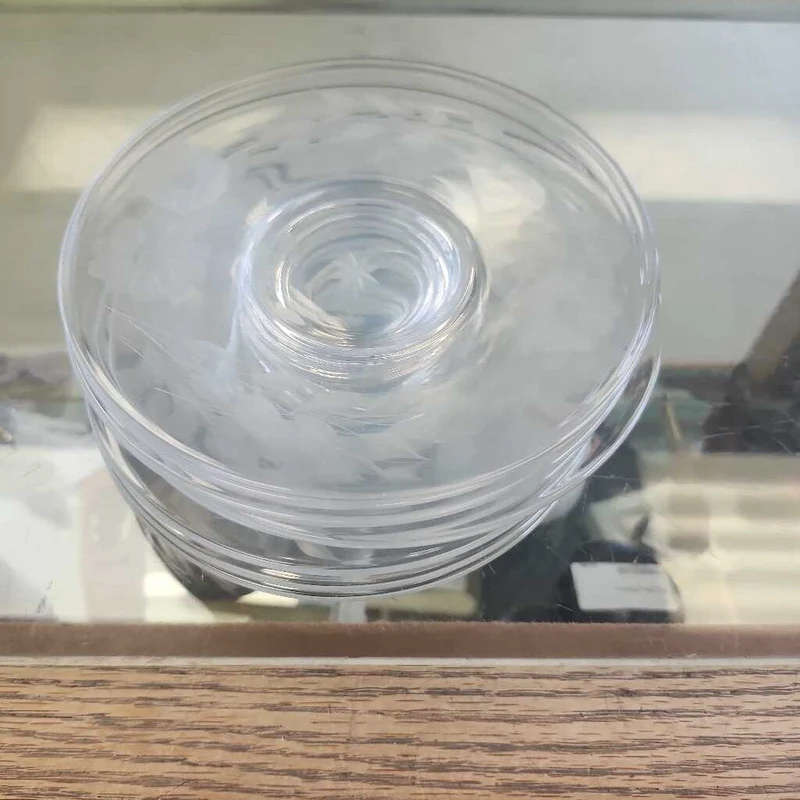 Set Of 8 Small Crystal Etched Flower Glass Plates