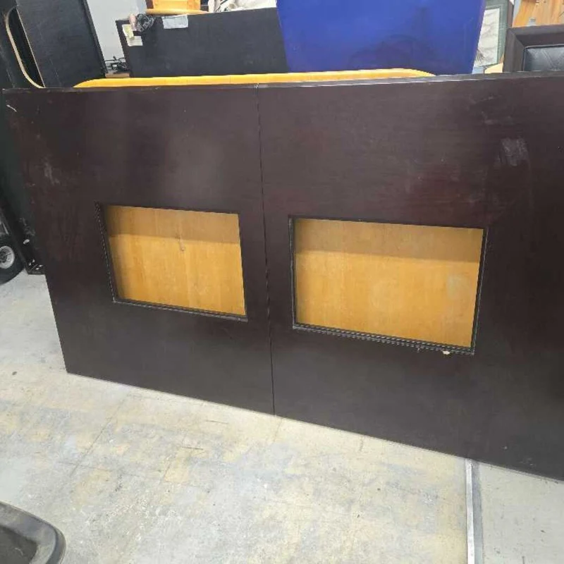 Dark Wood Table With 2 Glass Inserts & 6 Chairs