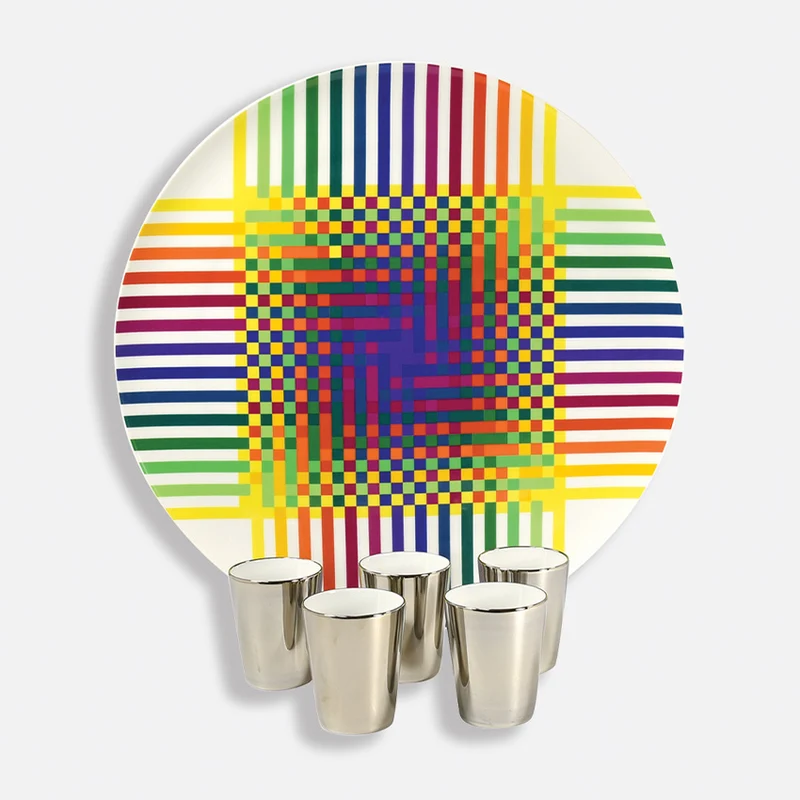 Bernardaud | Surface Colorée B29 Round Platter & 5 Cups (Limited Edition)