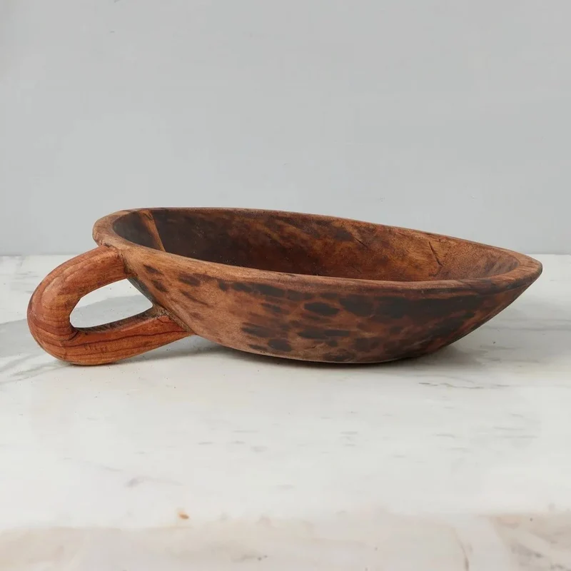 etúHOME | Vintage Wood Bowl with Carved Handle